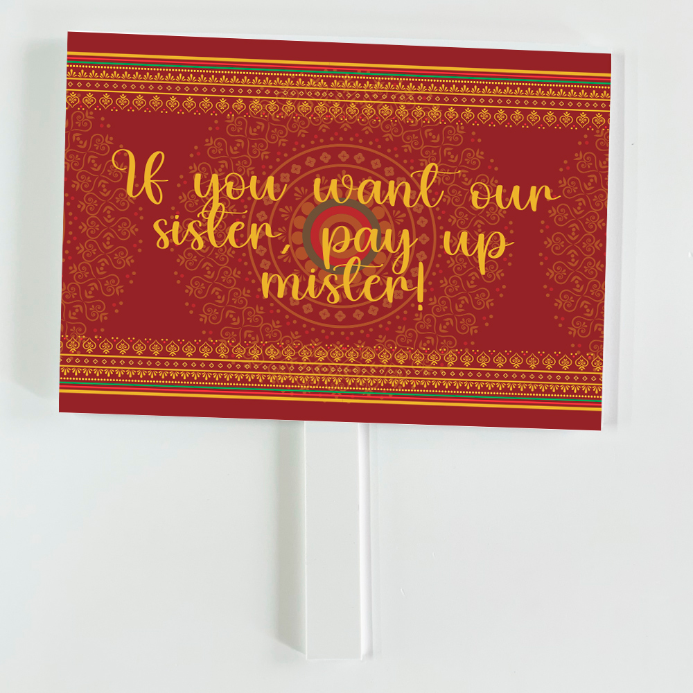 Pay Up Mister Signs | Wedding Gate Signs & PVC Banner Bundle | Royal Red Mandala Design 4
