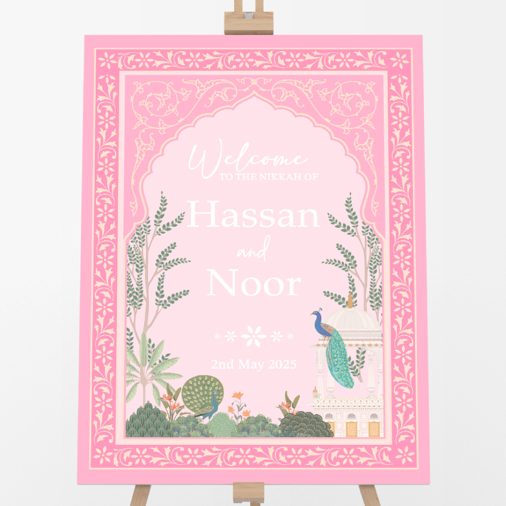 Pink Peacock Garden Personalised Welcome Board | 5mm Thick Premium Quality Acrylic Sign OR 5mm Foam Board