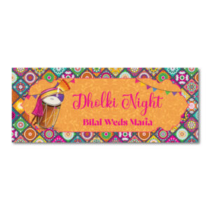 Festive Dhol Patchwork Design Wedding PVC Banner | With Eyelets 2