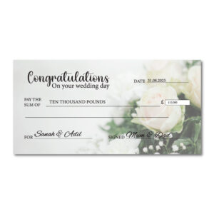 White Rose Cheque Gift Cheque Style Card | 350gsm Smooth Card