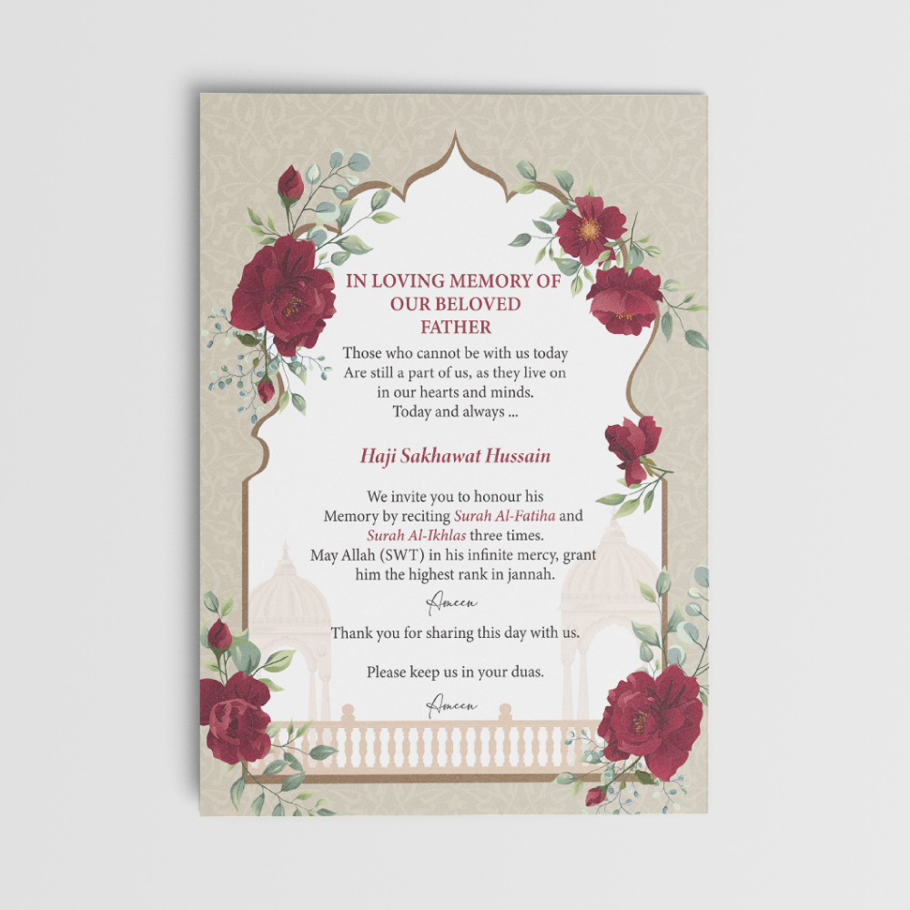 A6 Red Floral Mughul Arch Nikkah Duaa Cards 2