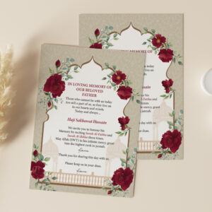 A6 Red Floral Mughul Arch Nikkah Duaa Cards