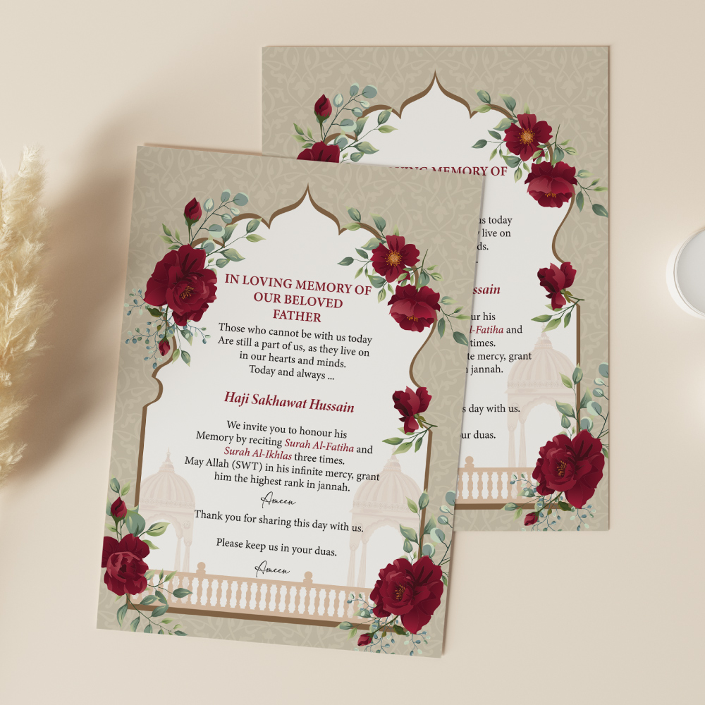 A6 Red Floral Mughul Arch Nikkah Duaa Cards