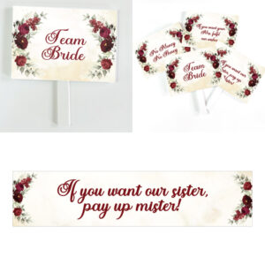 Pay Up Mister Signs | Wedding Gate Signs & PVC Banner Bundle | Red Flower & Gold Marble Design