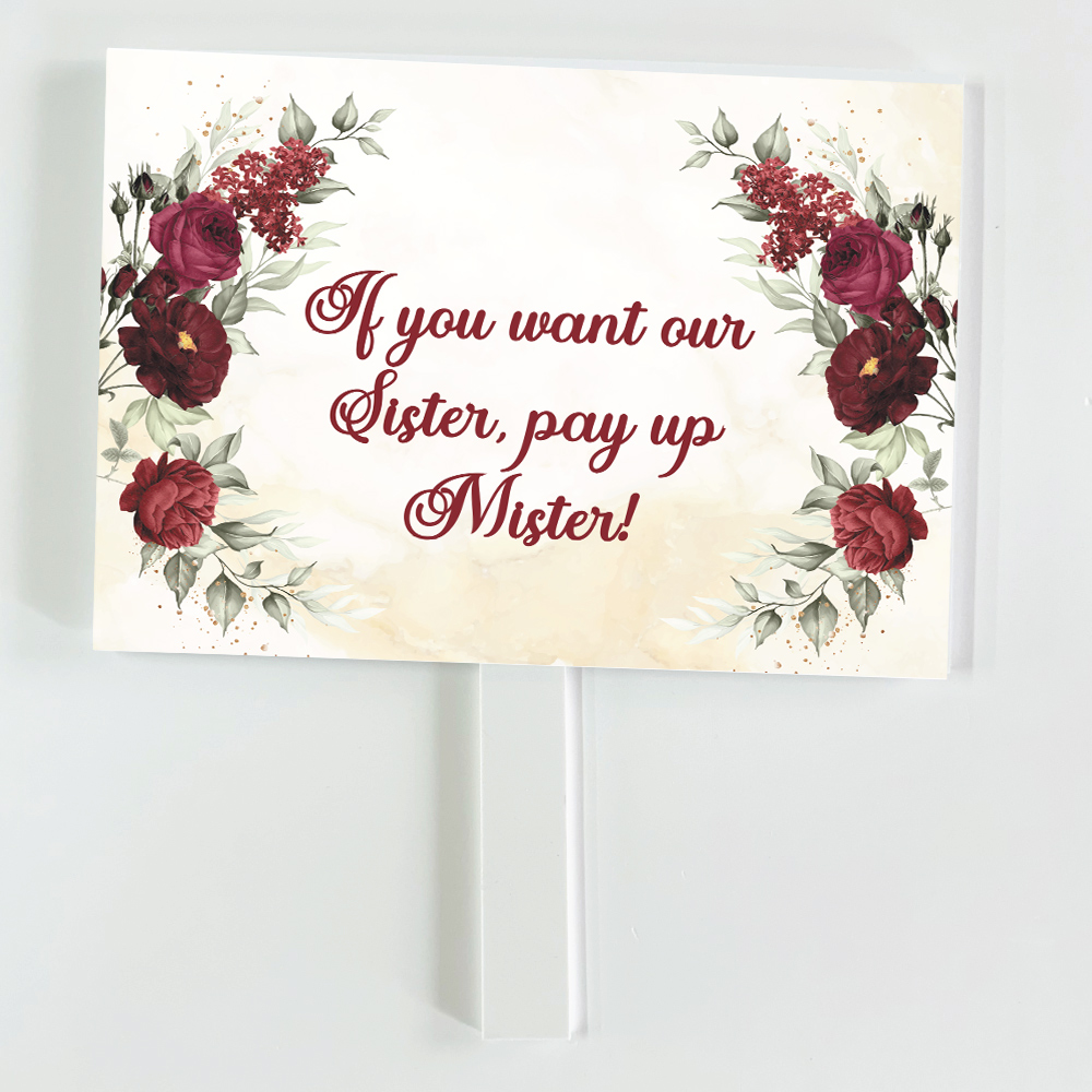 Pay Up Mister Signs | Wedding Gate Signs & PVC Banner Bundle | Red Flower & Gold Marble Design 4