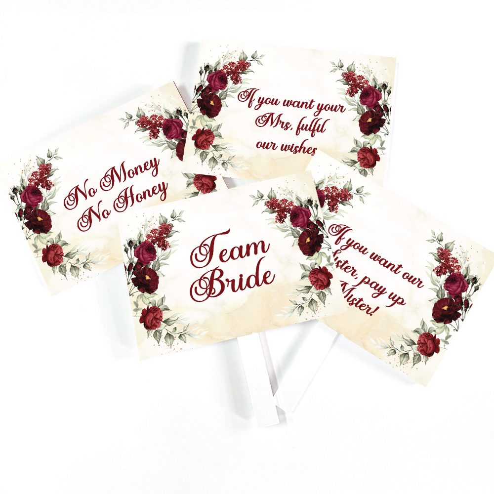 Pay Up Mister Signs | Wedding Gate Signs & PVC Banner Bundle | Red Flower & Gold Marble Design 8